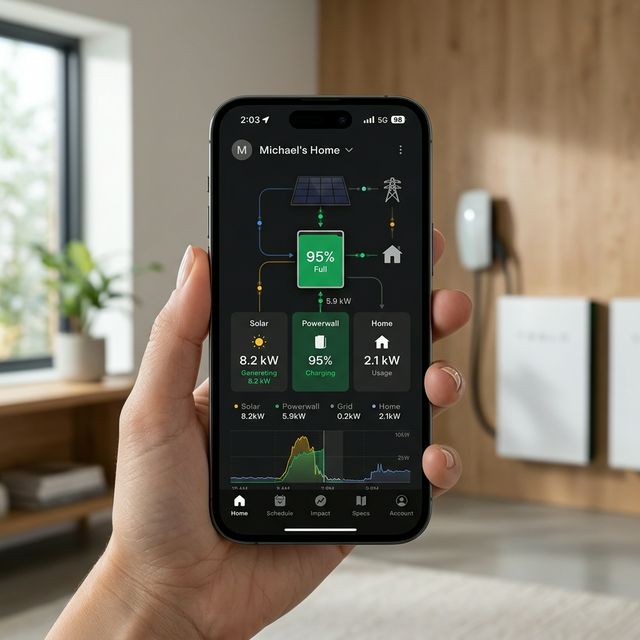 Tesla app showing home energy dashboard